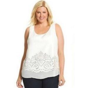 Lane Bryant‎ Faux Leather Laser Cut Out Tank in Ivory Sz 14/16